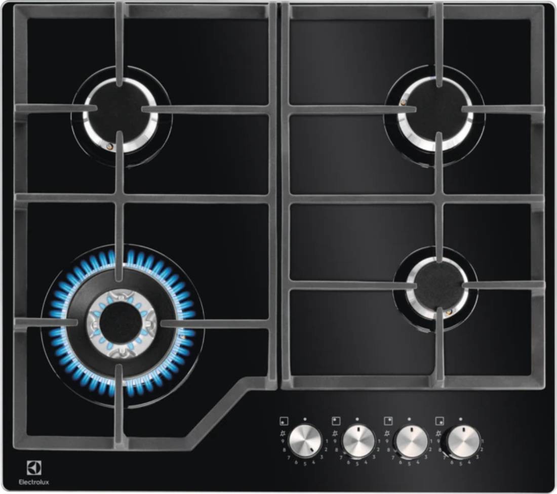 Plaque gaz ELECTROLUX Série 600, 4 bruleurs, 8900W, 59cm, Noir - KGG64362K