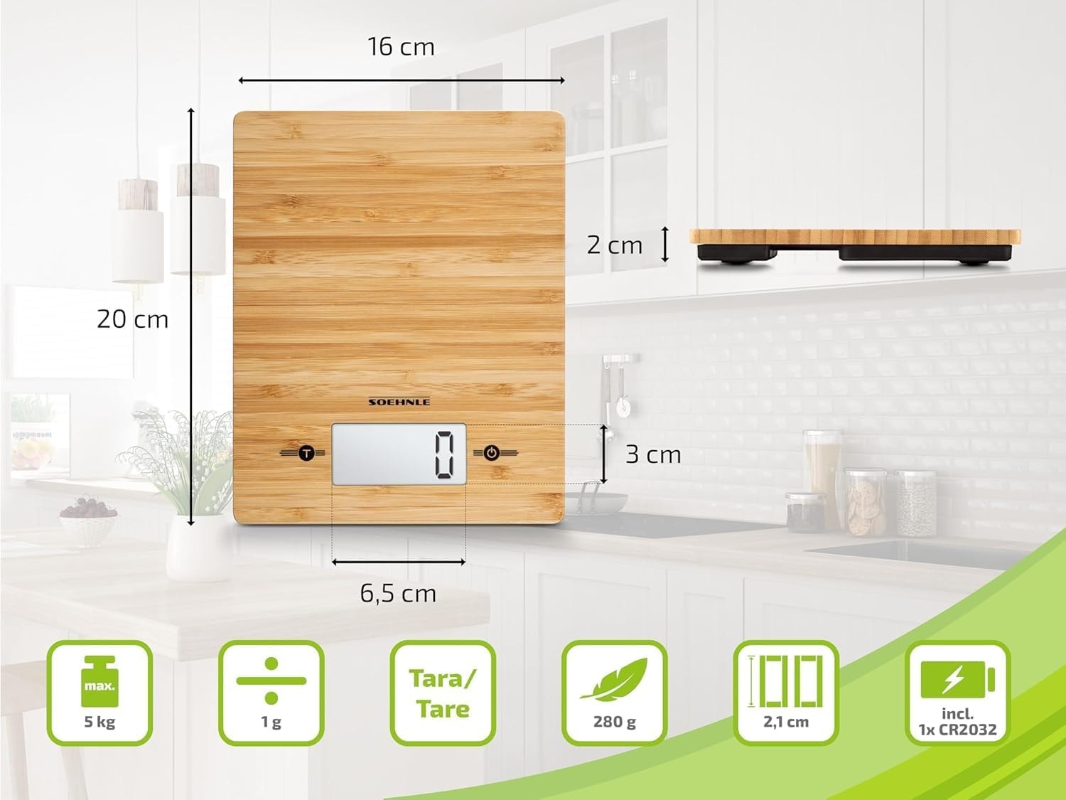 Balance de cuisine SOEHNLE 5kg Sensor Touch Bambou - 66308