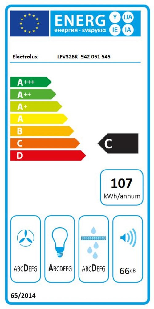Hotte decorative murale ELECTROLUX , 3 vitesses, 66dB, 60cm, Noir - LFV326K