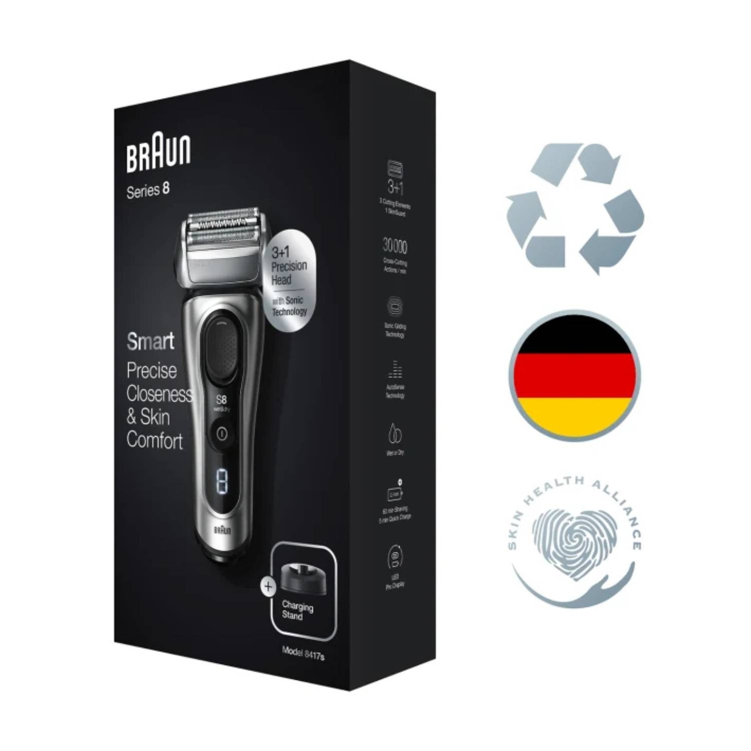Rasoir électrique BRAUN Series 8 8417s Wet & Dry avec chargeur et étui de voyage - 8417S