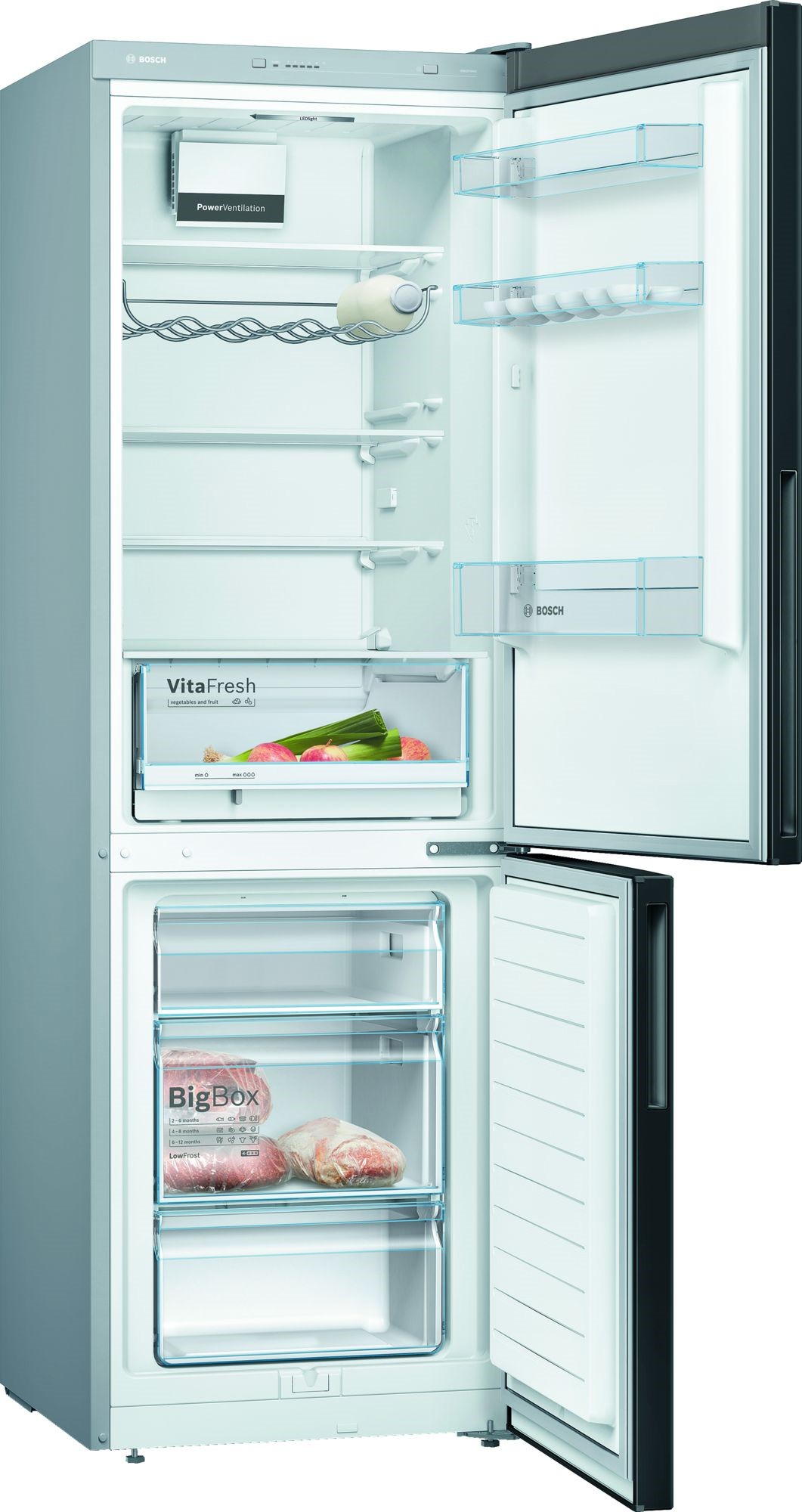 BOSCH Réfrigérateur congélateur bas Série 4 Low Frost Vita Fresh 308L Noir  - KGV36VBEAS