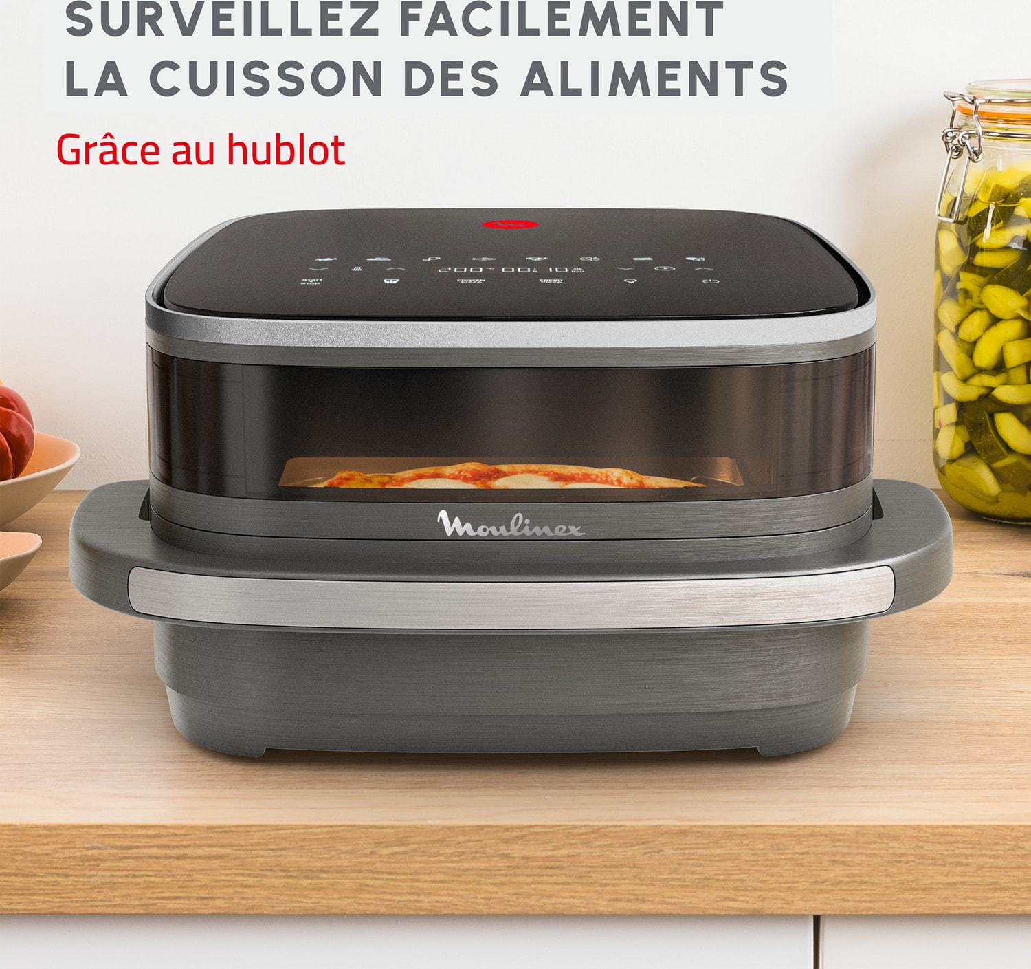 Friteuse à air chaud MOULINEX 4L 2200W 10 prog Hublot Tactile Gris - AL402HF0