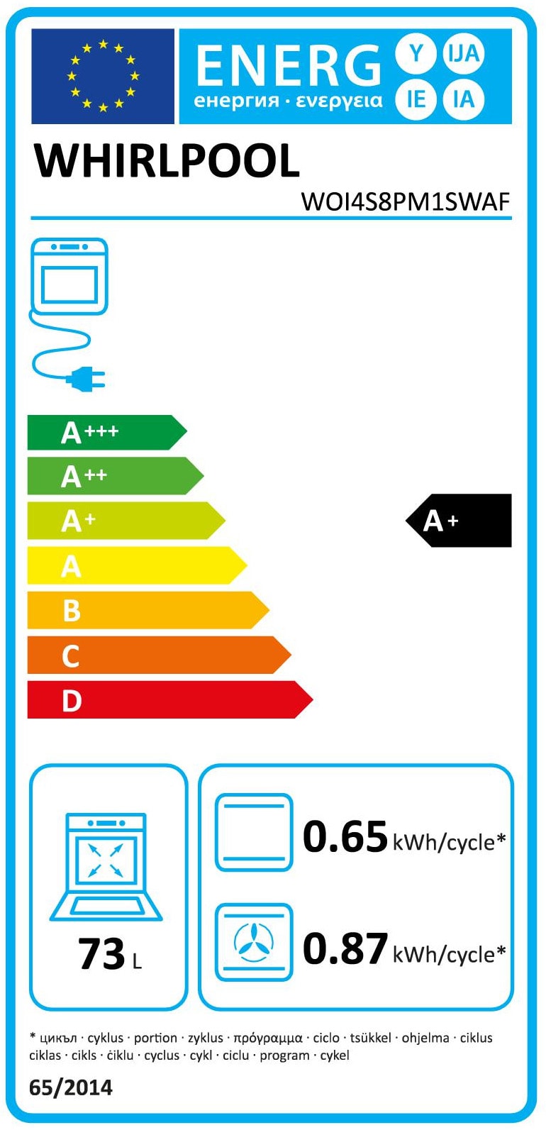 Four encastrable pyrolyse WHIRLPOOL Pyrolyse 73L Blanc - WOI4S8PM1SWAF Four encastrable pyrolyse WHIRLPOOL Pyrolyse 73L Blanc - WOI4S8PM1SWAF