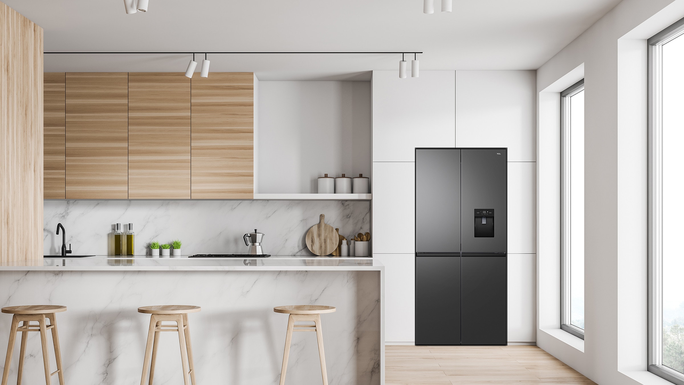 Réfrigérateur 4 portes TCL Américain, No frost, multi air flow, 466L, Noir - RP466CSE1 Réfrigérateur 4 portes TCL Américain, No frost, multi air flow, 466L, Noir - RP466CSE1