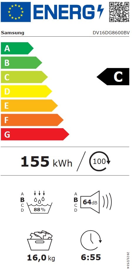 Sèche-linge pompe à chaleur SAMSUNG 16kg 64dB Noir - DV16DG8600BV