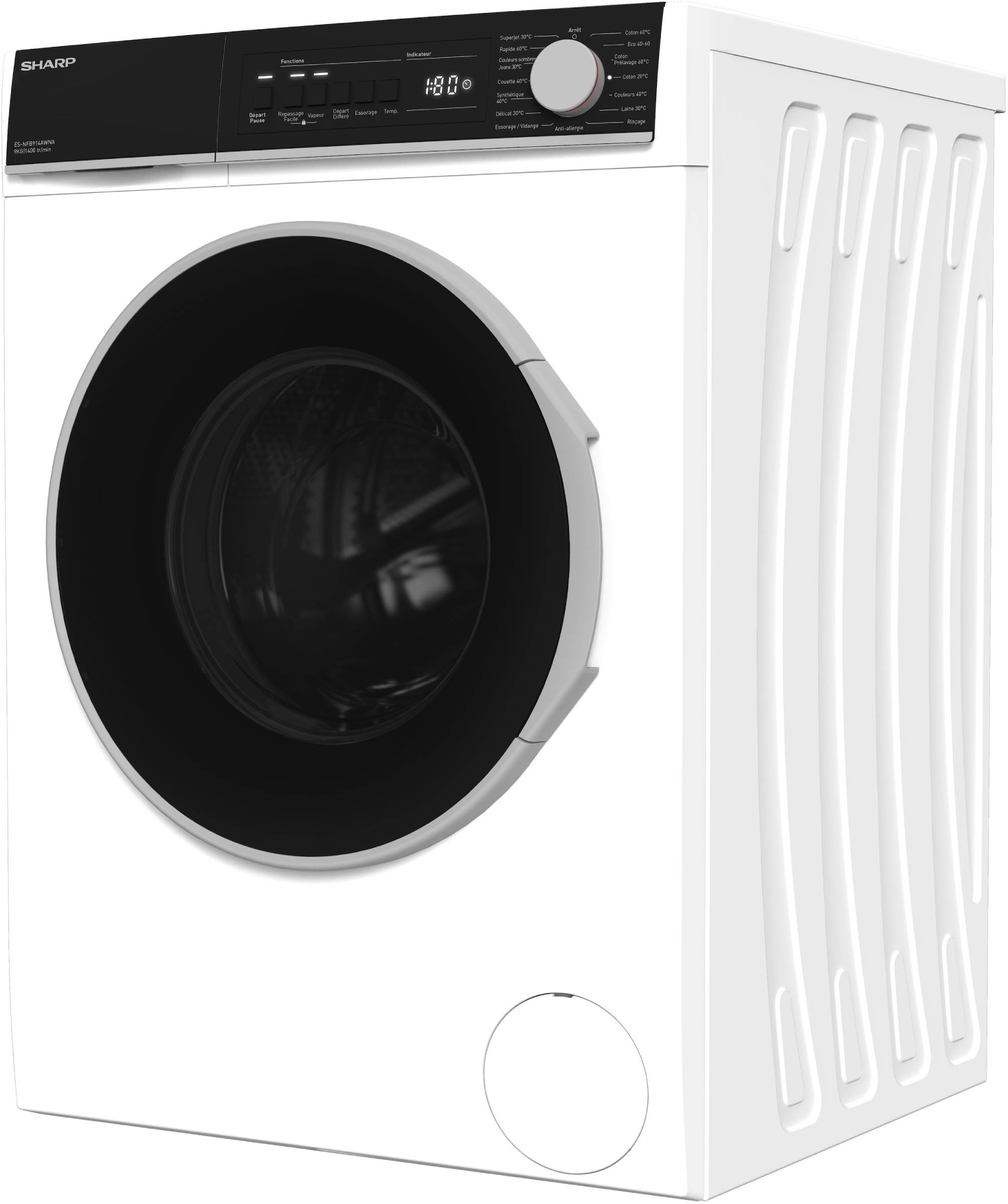Lave linge Frontal SHARP , 1400 trs/mn, 9kg, Blanc - ESNFB914AWNA