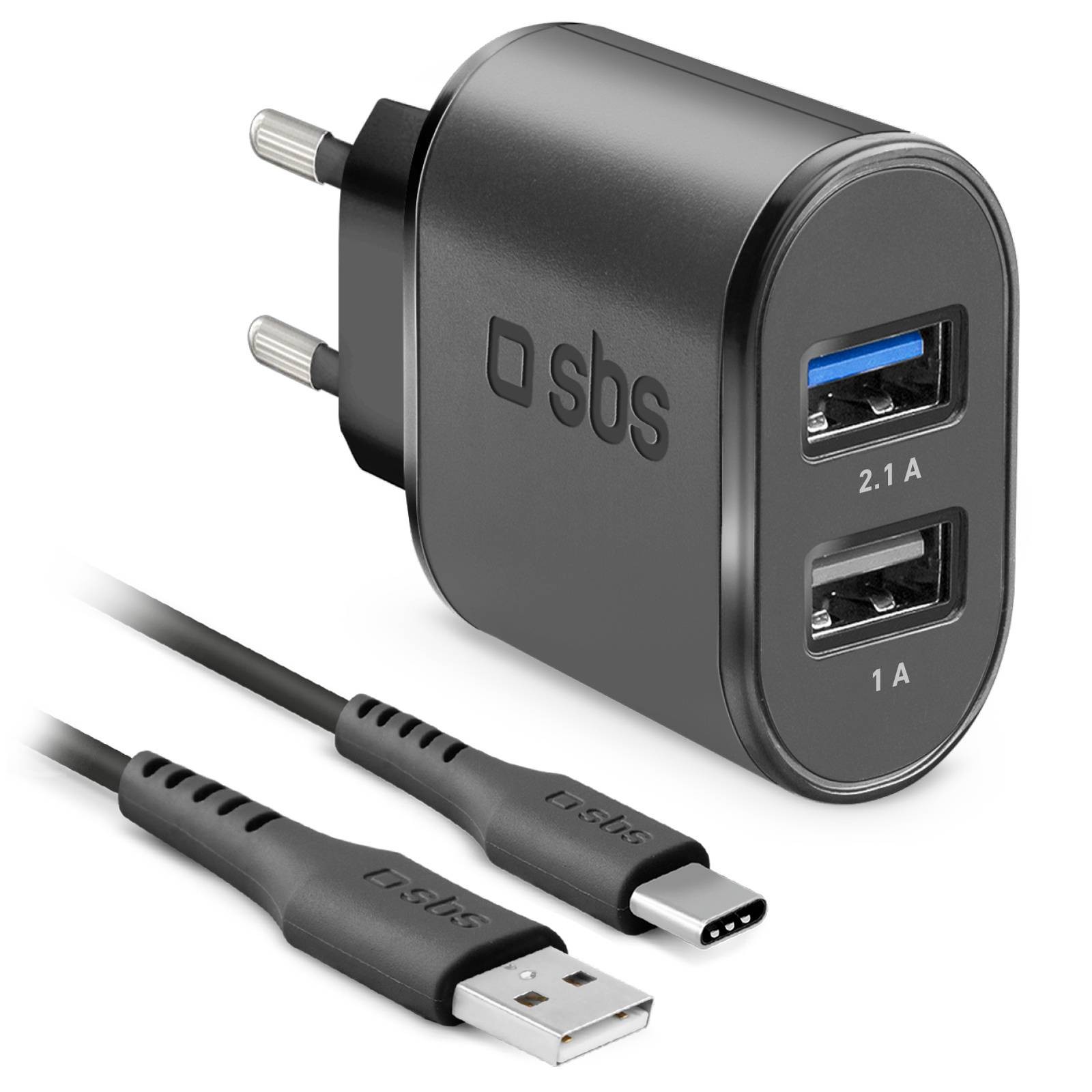 SBS Chargeur secteur Kit voyage USB de recharge avec câble de type C  CHARG+CABL-USB-TYPCC