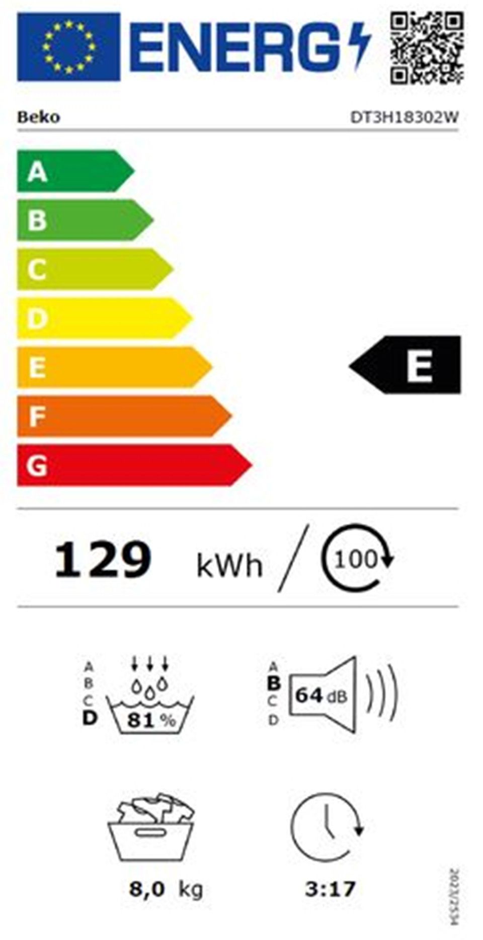 Sèche-linge pompe à chaleur BEKO 8kg Blanc - DT3H18302W