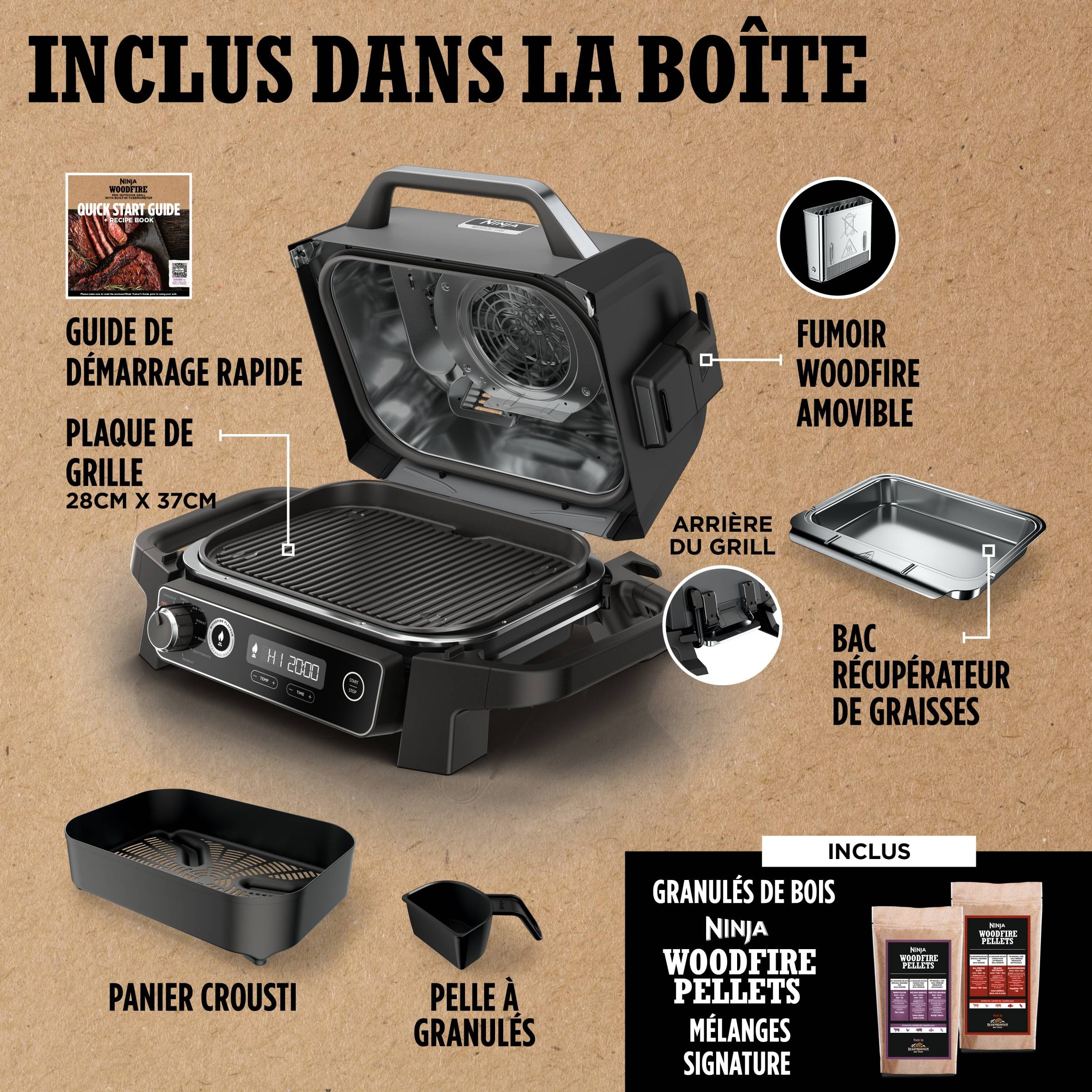 Barbecue électrique NINJA et fumoir Woodfire 2400W - OG701EU Barbecue électrique NINJA et fumoir Woodfire 2400W - OG701EU