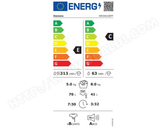 Lave linge sechant Frontal SIEMENS iQ300, autoDry, 8/5 kg, Blanc - WN34A100FF Lave linge sechant Frontal SIEMENS iQ300, autoDry, 8/5 kg, Blanc - WN34A100FF