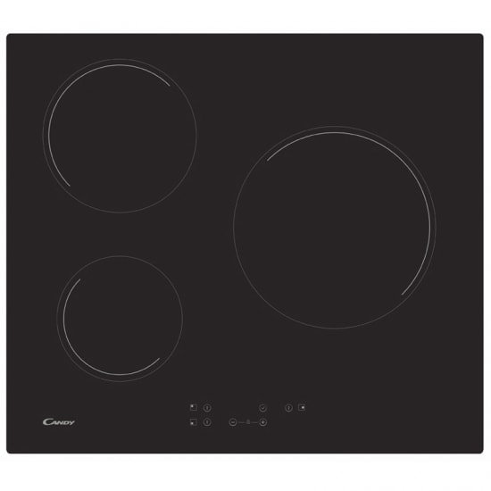 Plaque vitroceramique CANDY 3 foyers 59 cm Noir CH63CT