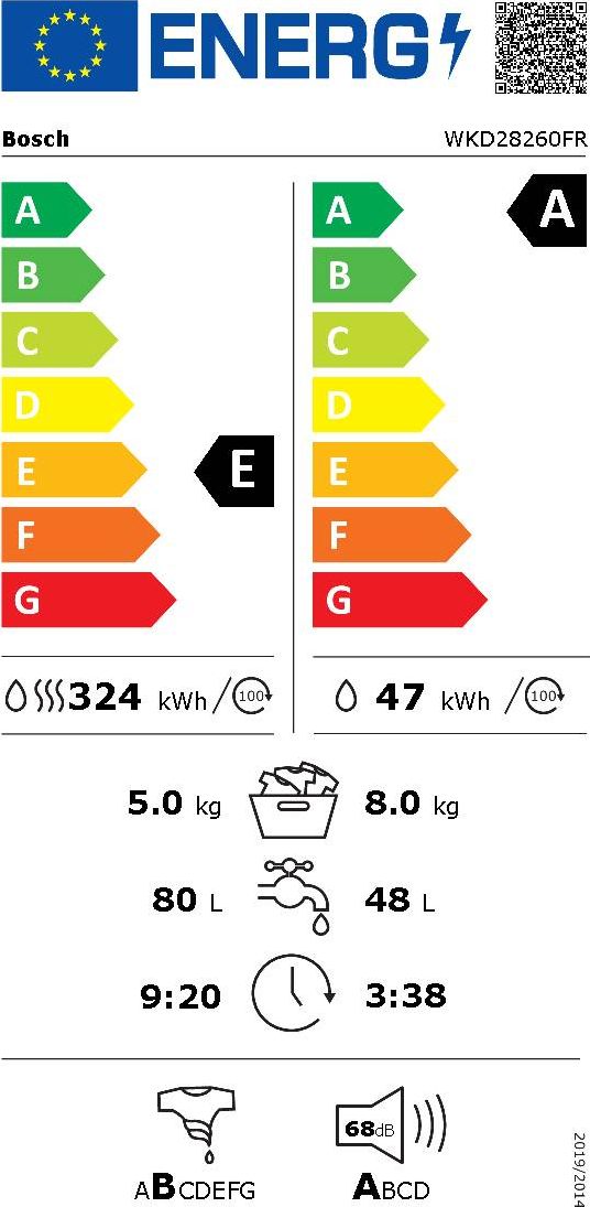 Lave linge sechant encastrable BOSCH 8kg 1400trs/min Blanc - WKD28260FR