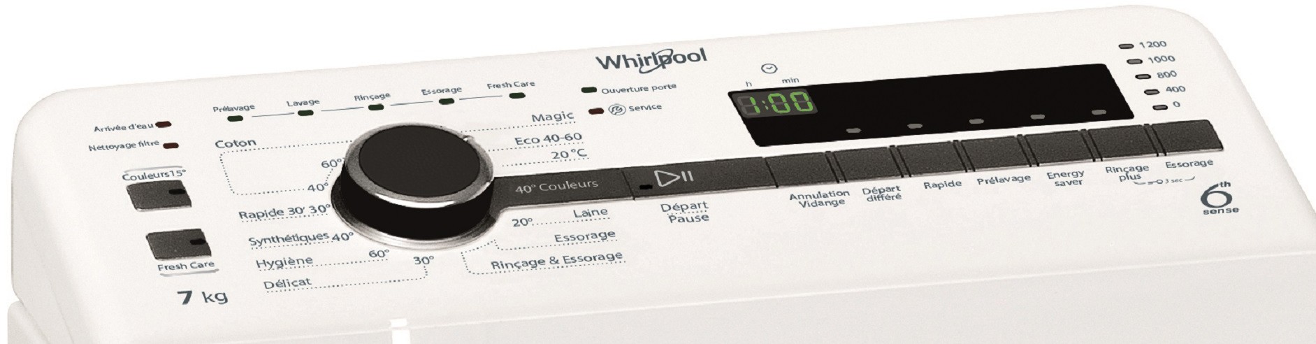 WHIRLPOOL Lave linge Top 6ème sens Freshcare 1200 trs/mn 7kg