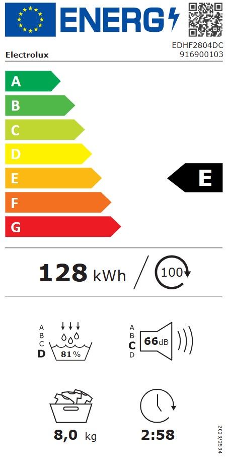 Sèche-linge pompe à chaleur ELECTROLUX 8kg OptiSense - EDHF2804DC