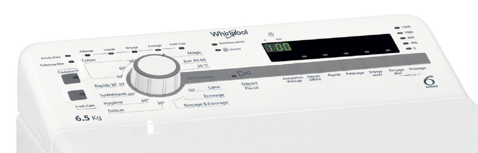 WHIRLPOOL Lave linge Top 6ème sens FreshCare 1200 trs/mn 6kg