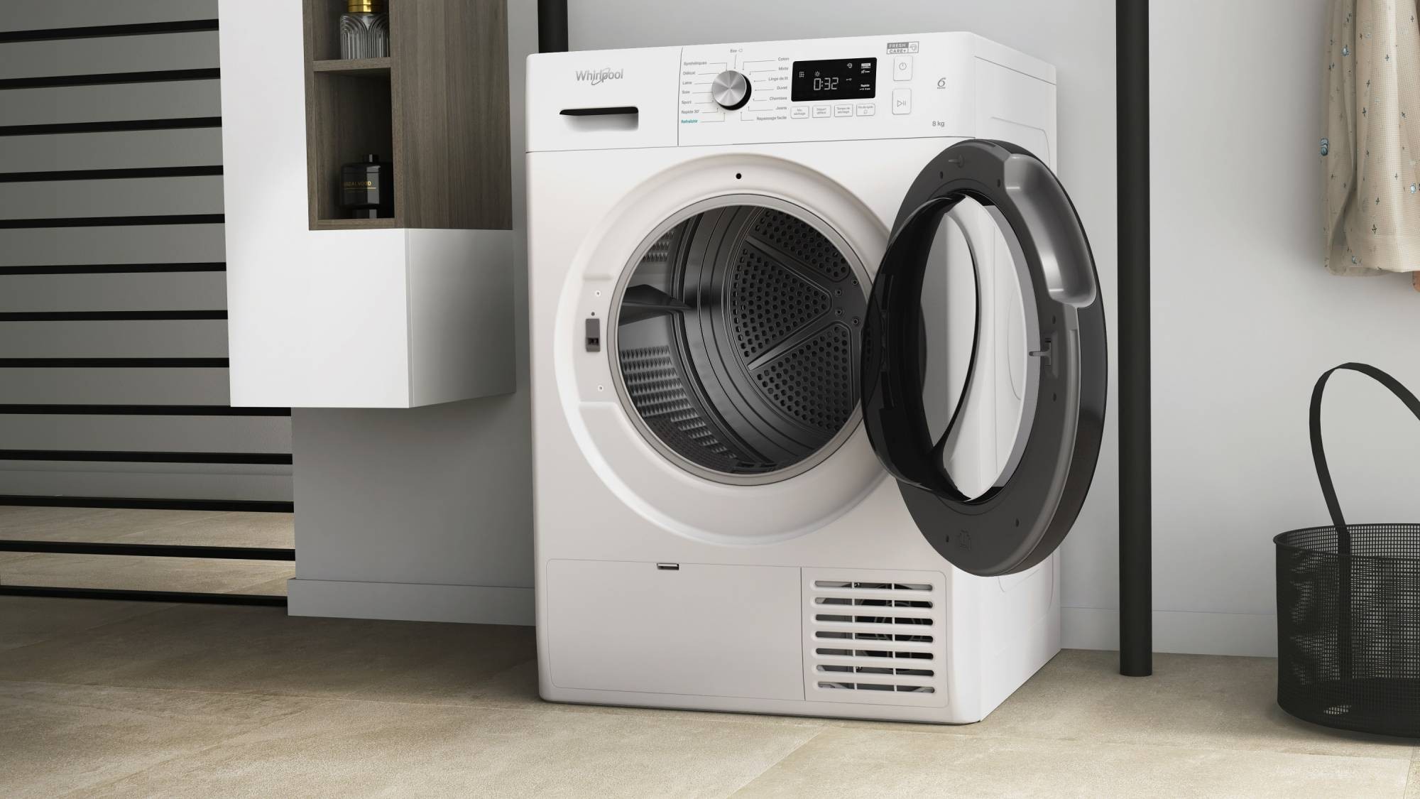 Sèche linge Condensation WHIRLPOOL , 6ème sens, Fresh Care +, 8kg, Blanc - FFTM1182BFR