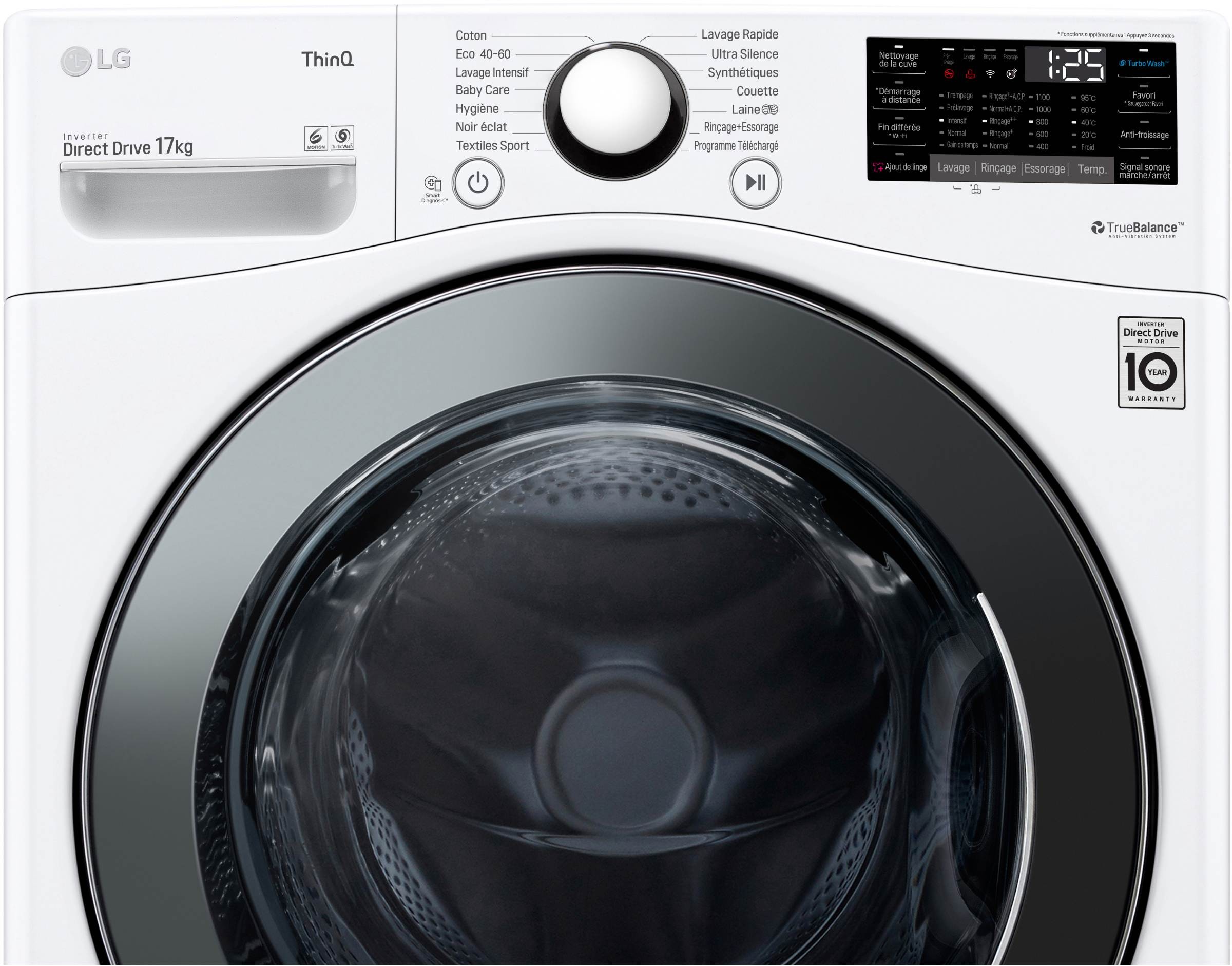 Lave linge Frontal LG , 1100 trs/mn, 17kg, Blanc - F71P12WH