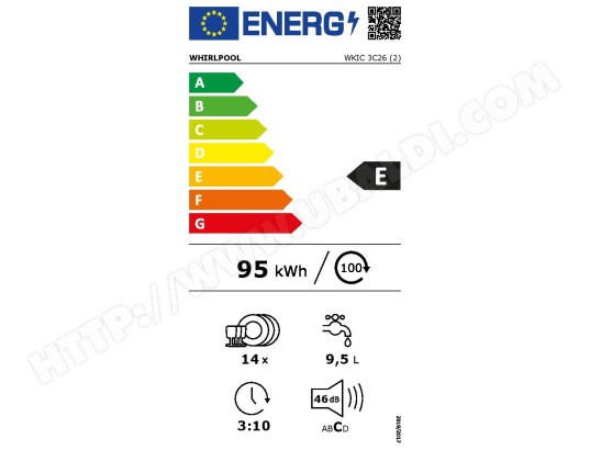 Lave vaisselle tout integrable 60 cm WHIRLPOOL 14 couverts - WKIC3C26 Lave vaisselle tout integrable 60 cm WHIRLPOOL 14 couverts - WKIC3C26