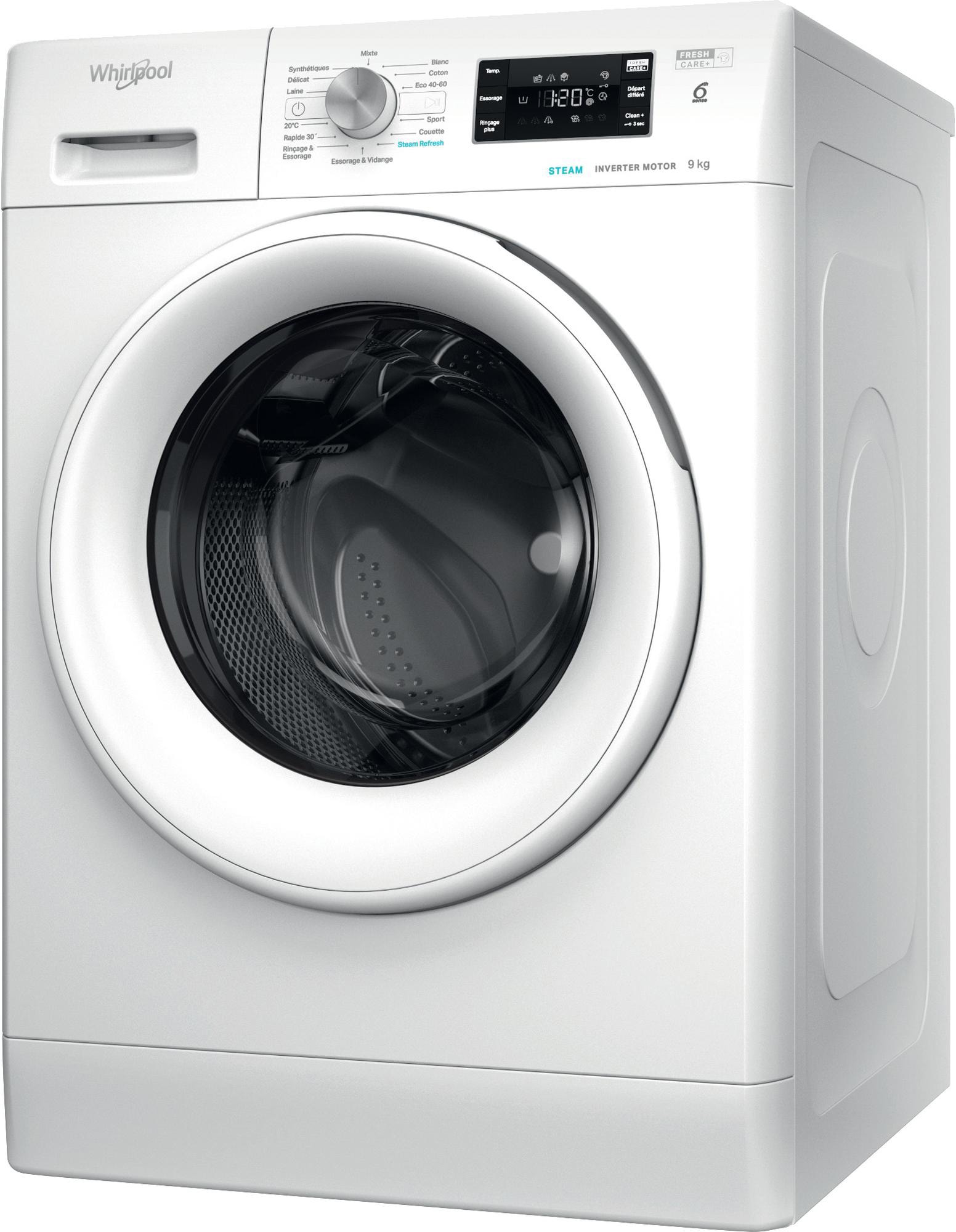 Lave linge Frontal WHIRLPOOL , 1400 trs/mn, 9kg, Blanc - FFBS9479WVFR