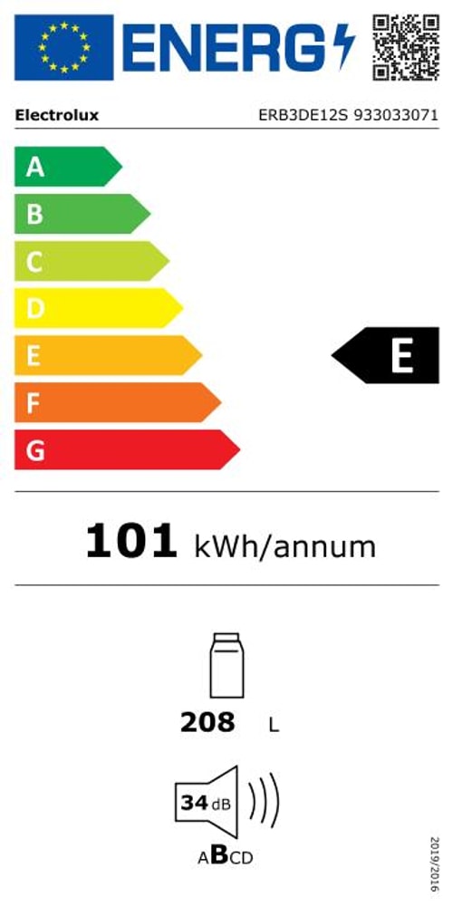 Réfrigérateur encastrable 1 porte ELECTROLUX , Froid Brassé, 208L - ERB3DE12S Réfrigérateur encastrable 1 porte ELECTROLUX , Froid Brassé, 208L - ERB3DE12S