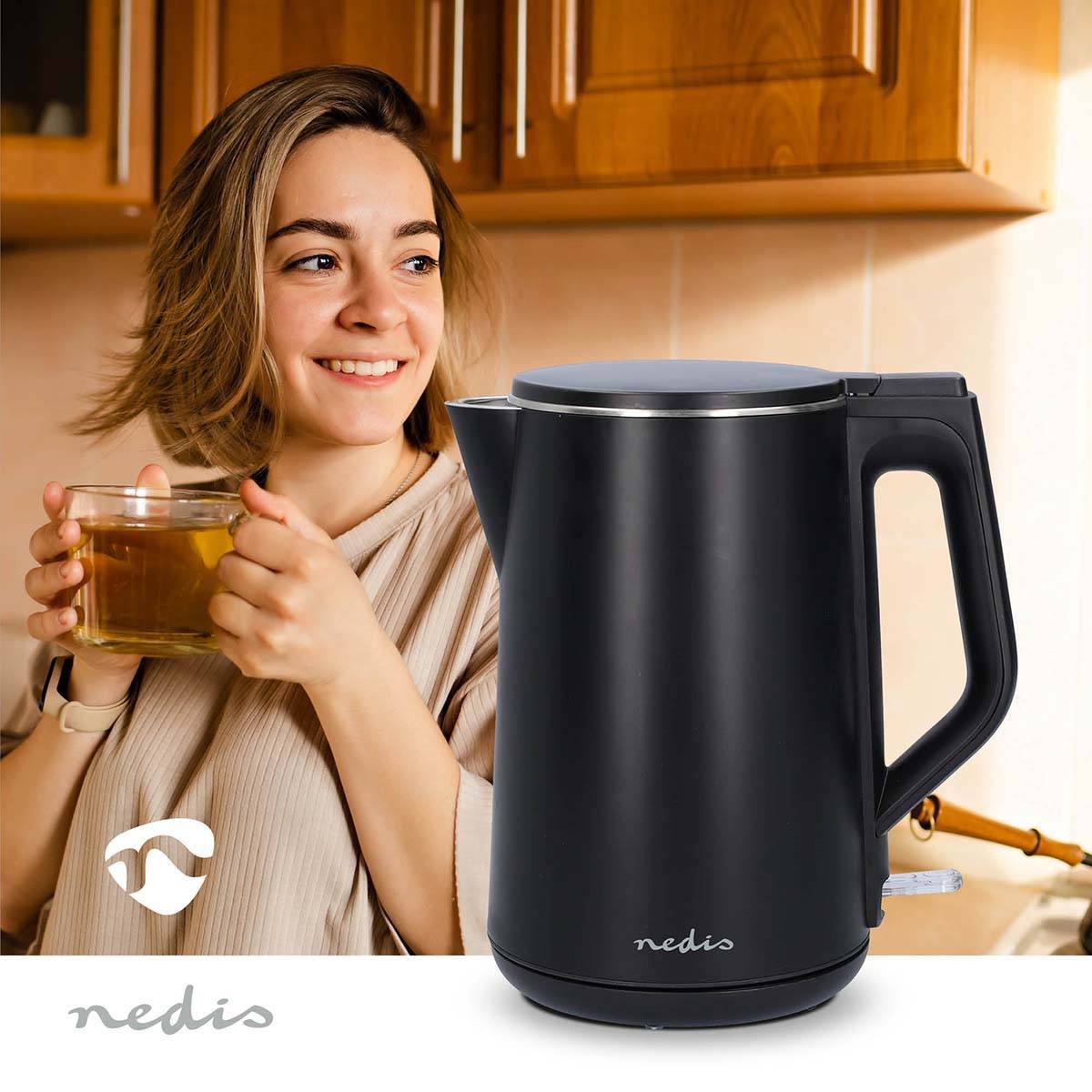 Bouilloire NEDIS , 1,5L, 2200w, Noir - KAWK361EBK