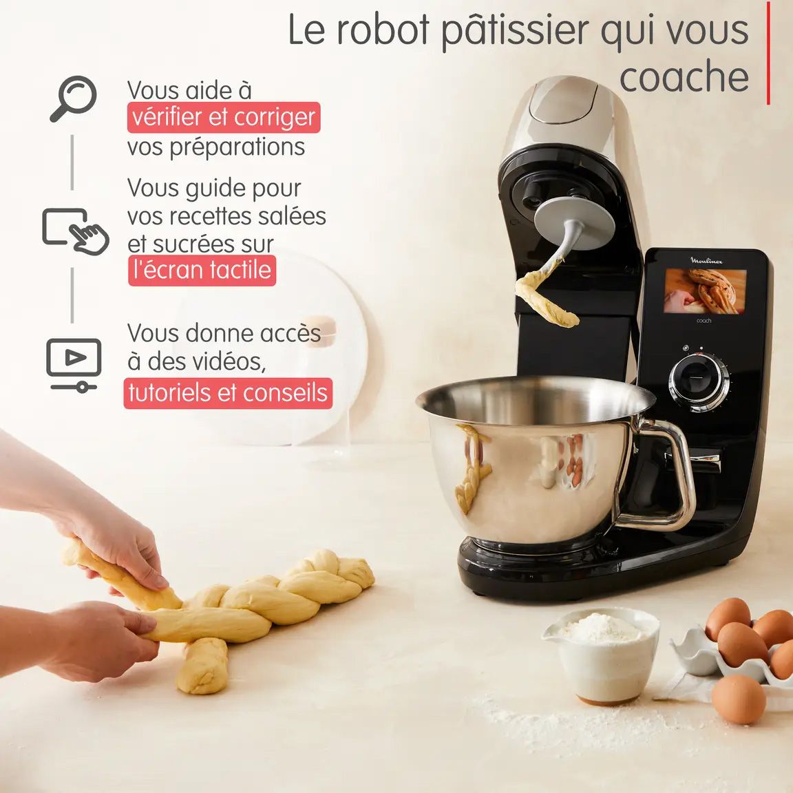Robot pâtissier MOULINEX 5.5L 1200W Noir - QA950D10