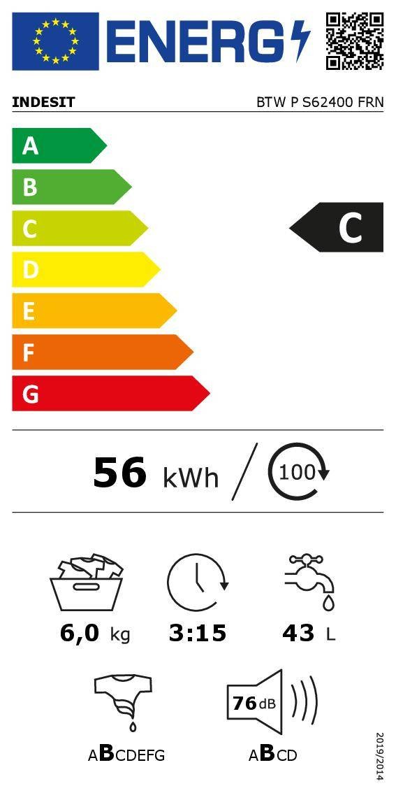 Lave linge Top INDESIT 6kg - BTWPS62400FRN