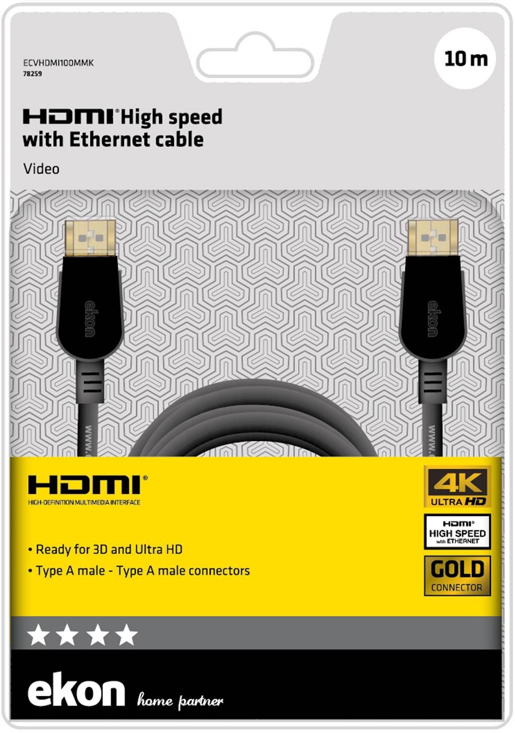 SBS Câble HDMI  HDMI v. 1.4 - 4K 10m - CABLE-HDMI1/4