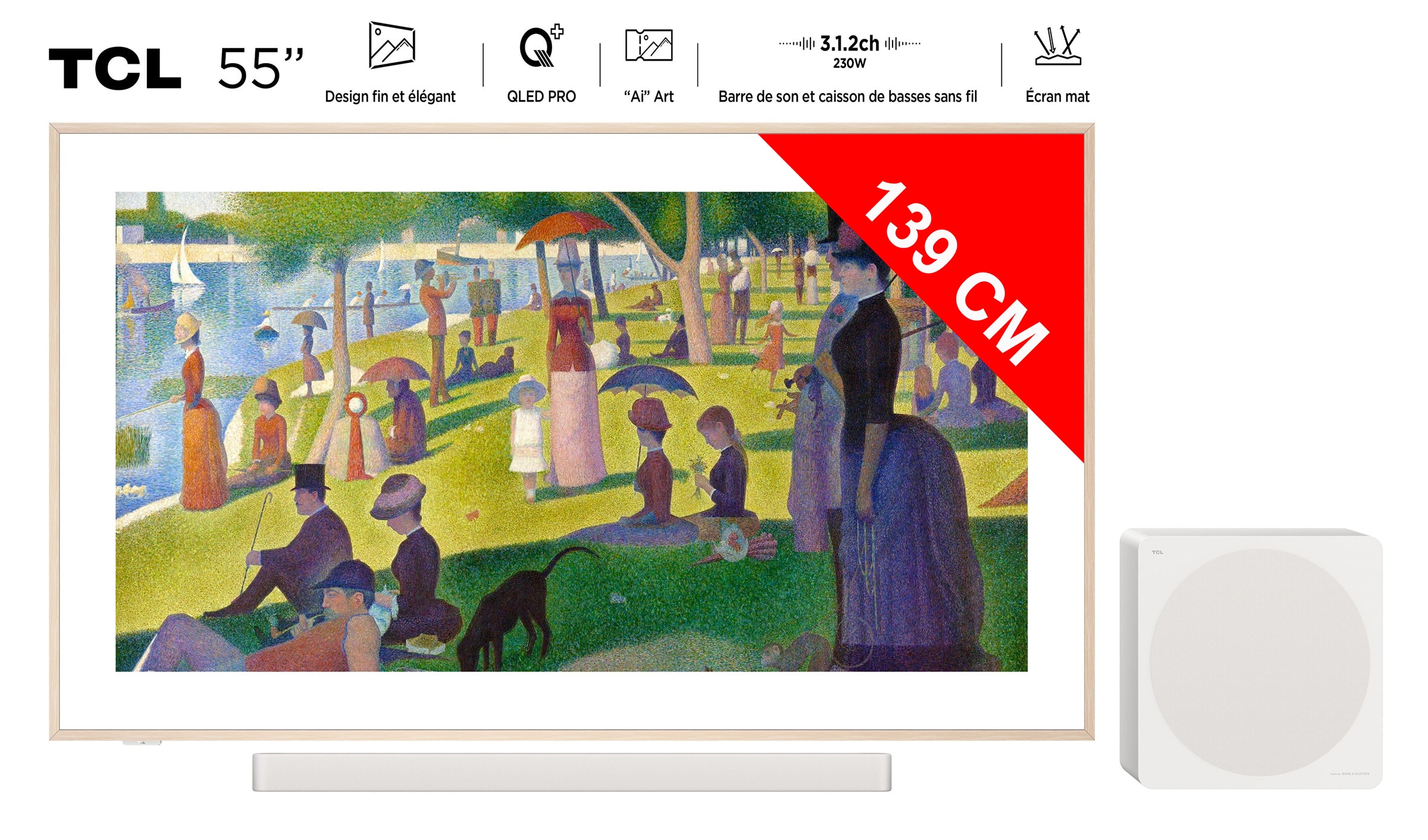 TV QLED 4K 139 cm TCL Galerie d'art 144 Hz 55" + Barre de son 55A300PRO