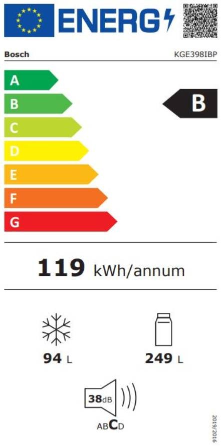 Réfrigérateur congélateur bas BOSCH , Série 6, Froid Statique, 343L, Inox - KGE398IBP