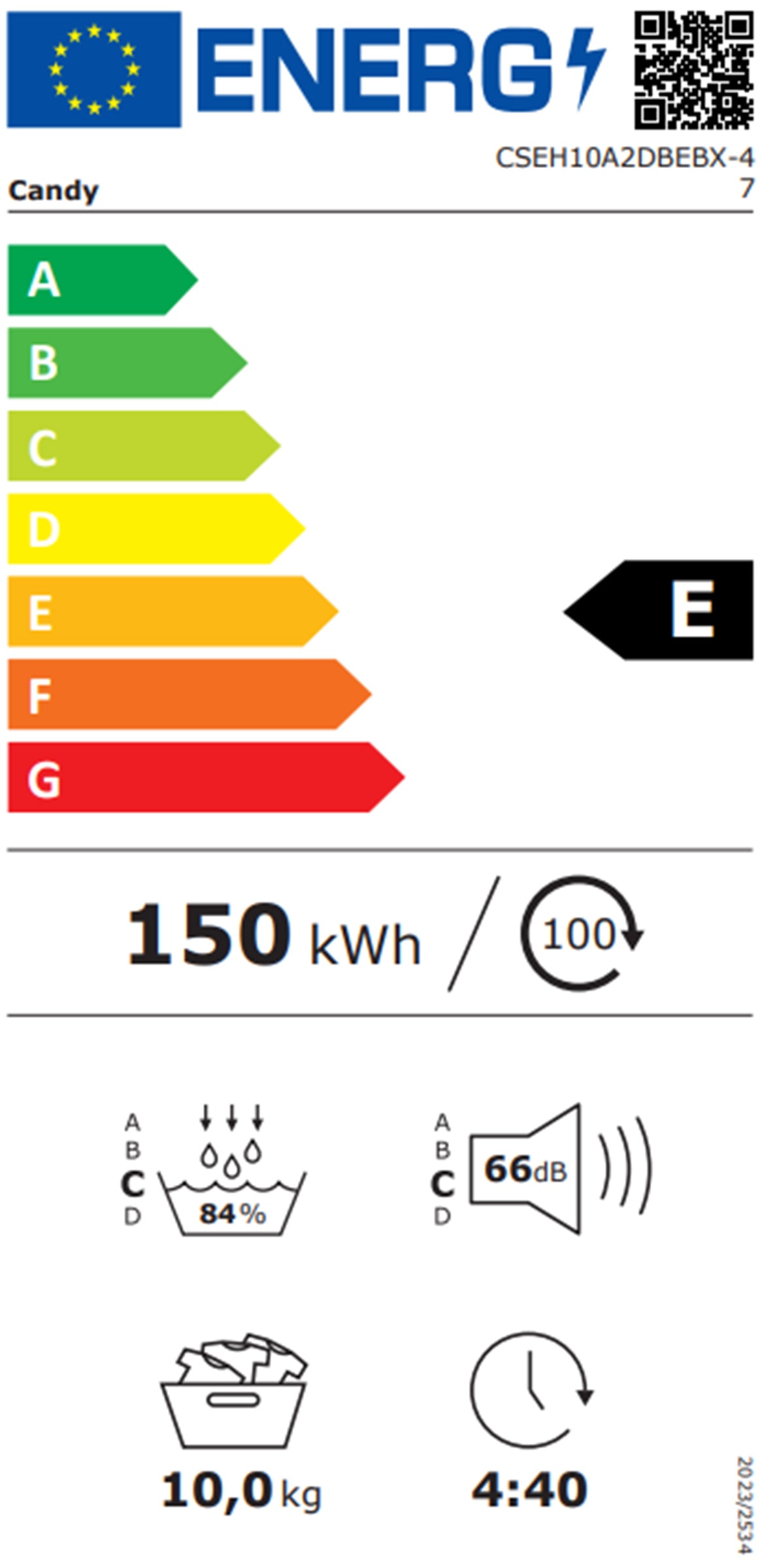 Sèche-linge pompe à chaleur CANDY 10kg Connecté Noir - CSEH10A2DBEBX-47