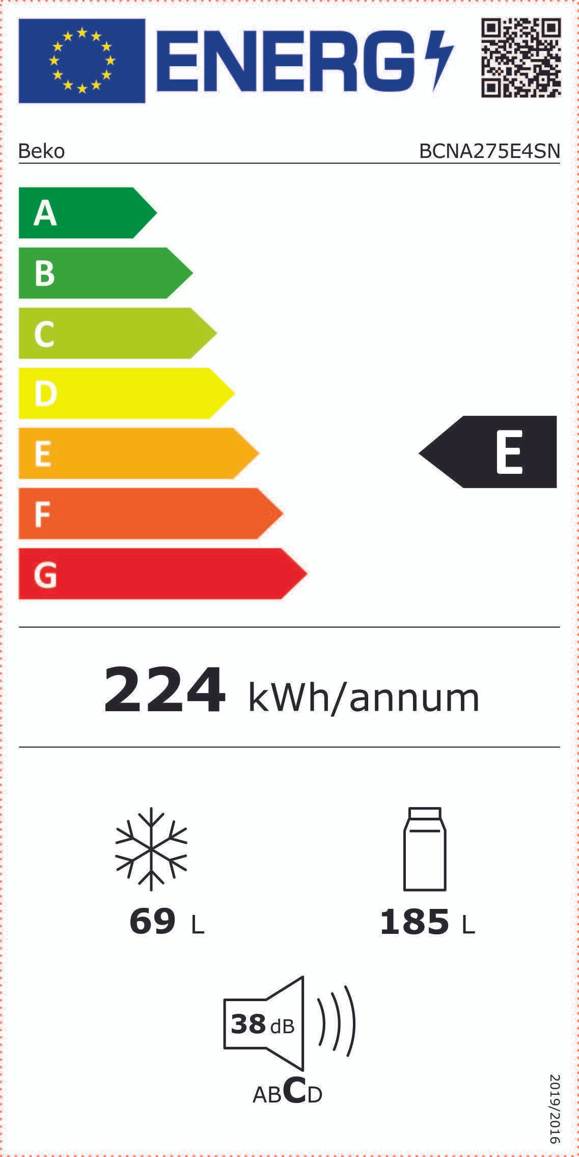 Réfrigérateur congélateur encastrable BEKO , Froid No Frost, 254L - BCNA275E4SN