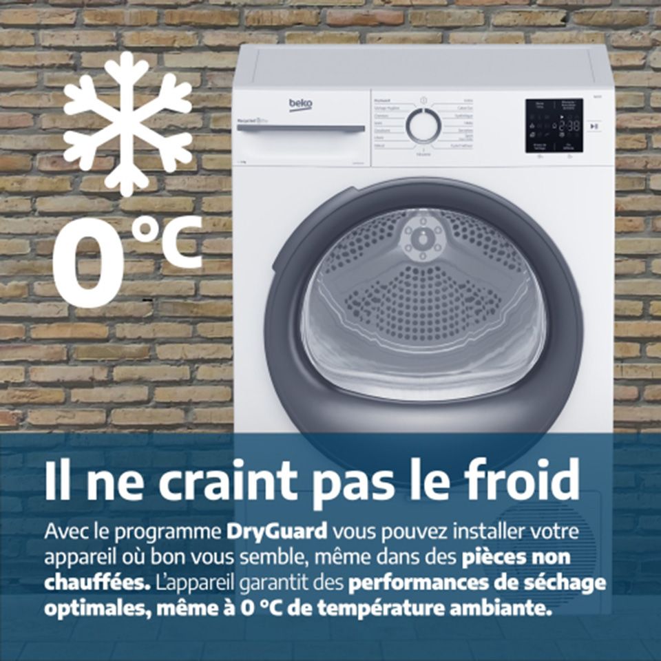 Sèche-linge pompe à chaleur BEKO 9kg Aquawave Blanc - D3H19302W/1