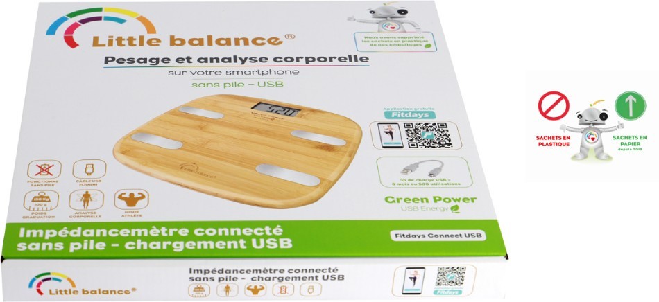 LITTLE BALANCE Pèse personne connecté Fitdays Connect Bambou - 8359