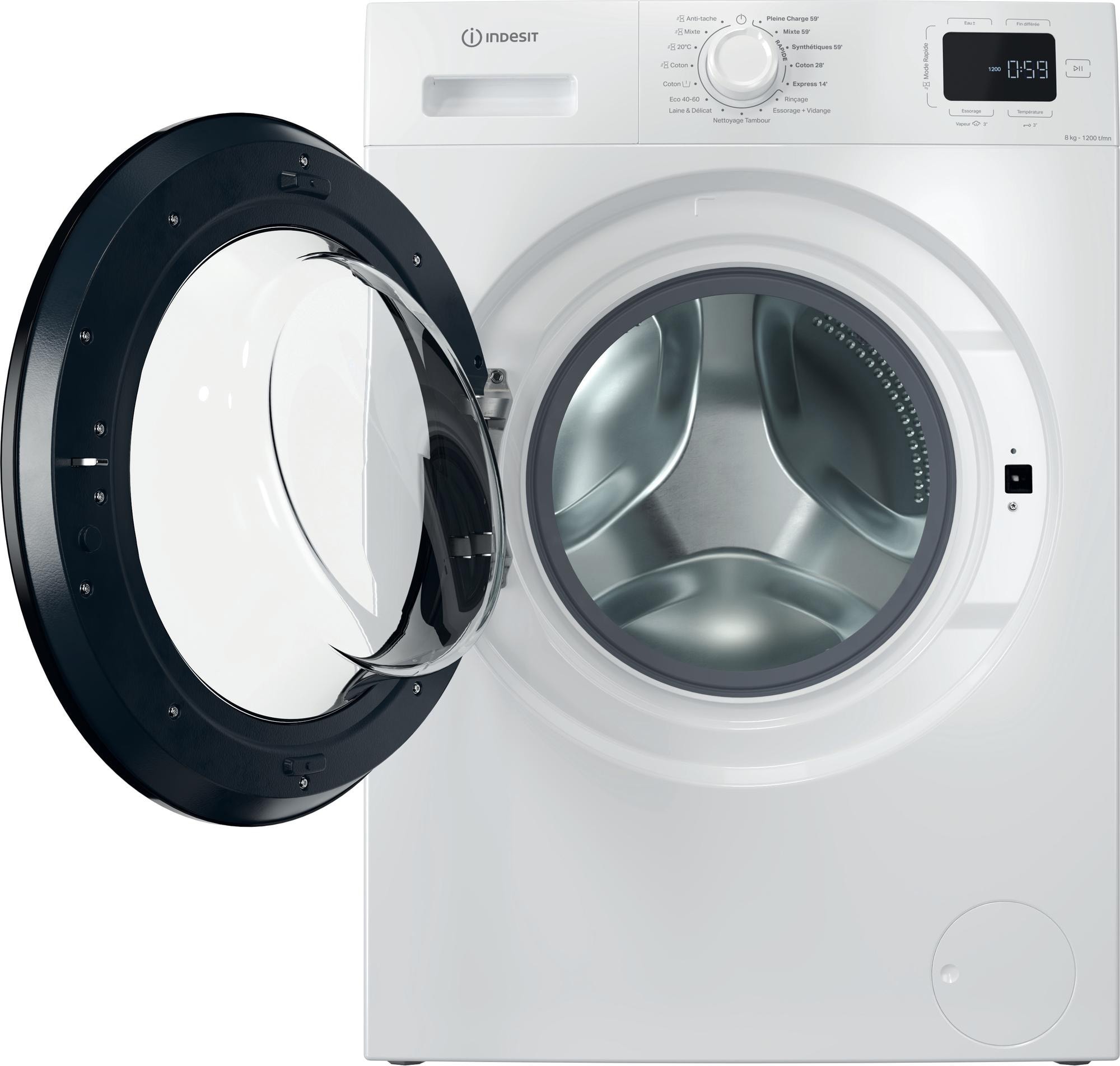 Lave linge Frontal INDESIT 1200 trs/min, 8kg, Blanc - IM862BMYTIMEFR Lave linge Frontal INDESIT 1200 trs/min, 8kg, Blanc - IM862BMYTIMEFR