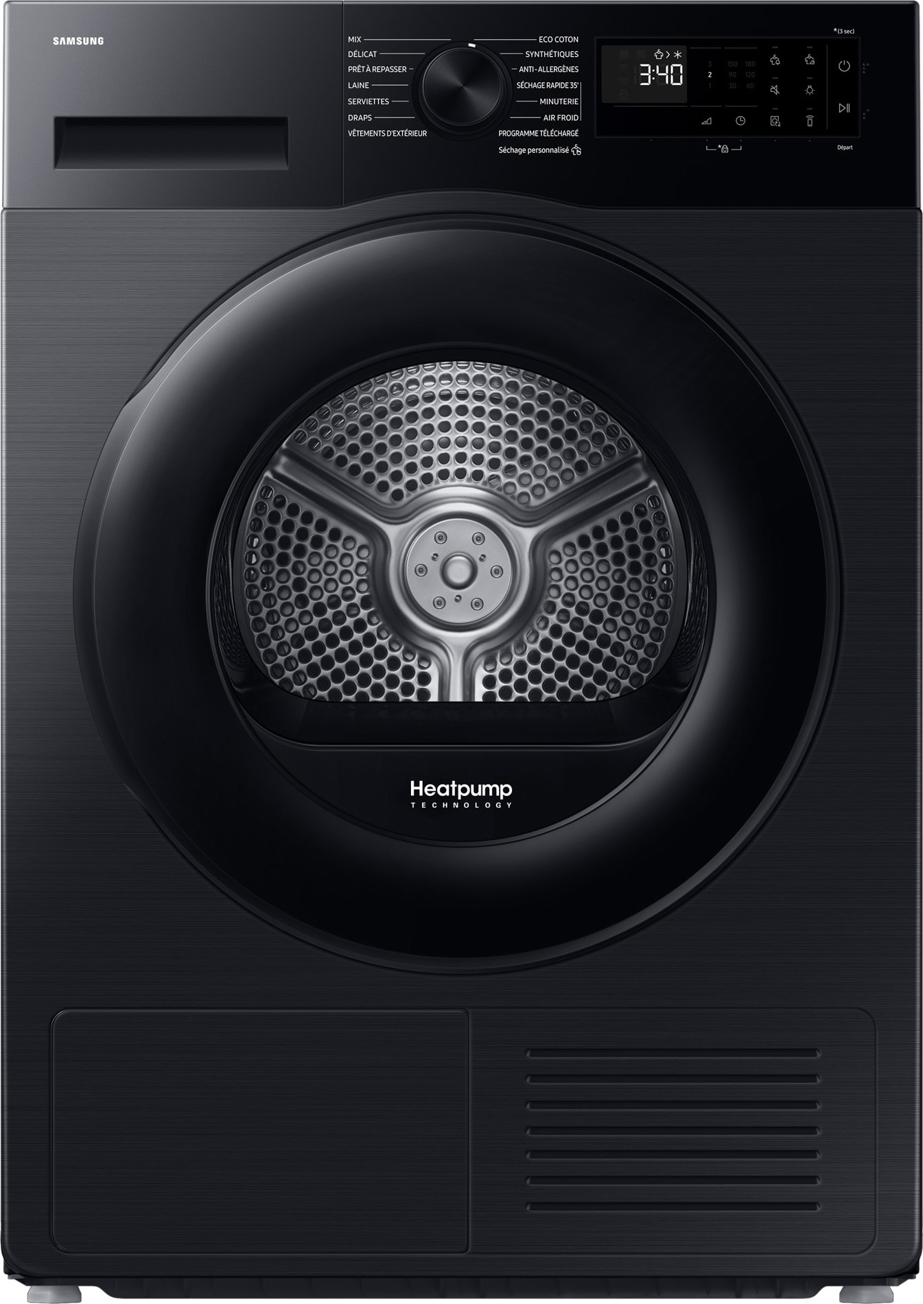 Sèche-linge pompe à chaleur SAMSUNG 9kg Moteur induction SmartThings Noir DV90DG52A0AB