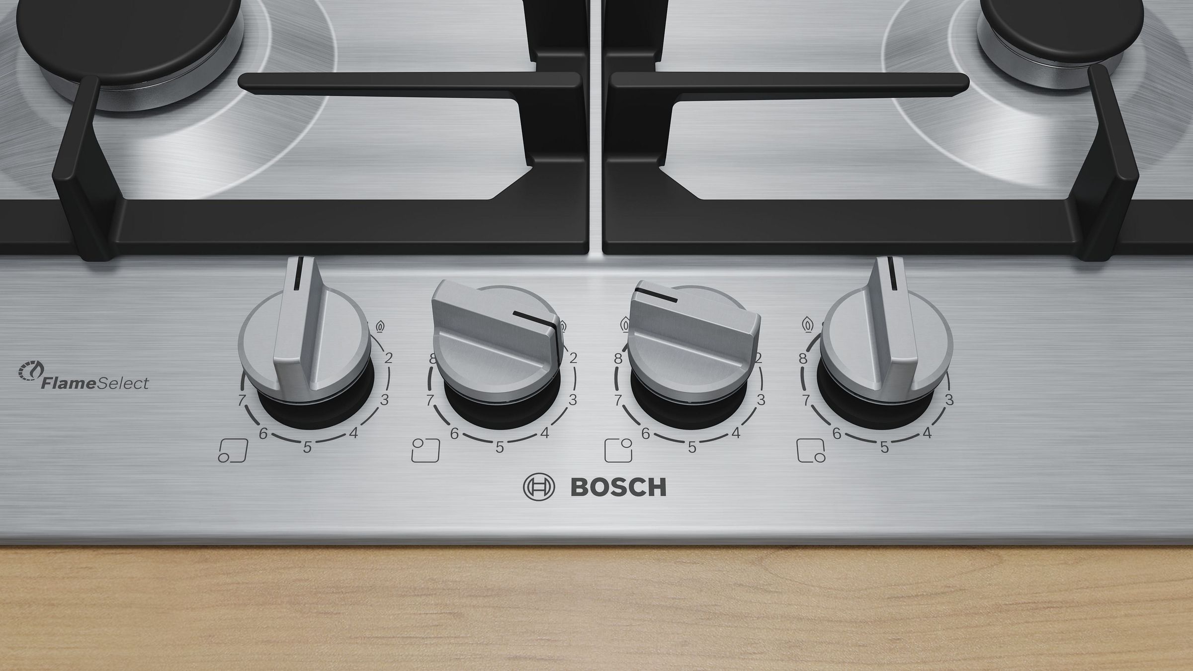 Plaque gaz BOSCH 4 foyers 60 cm Inox - PCP6A5I90