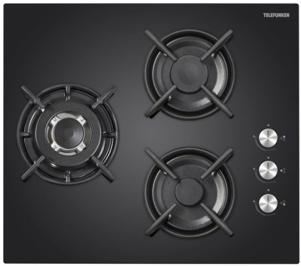 Plaque gaz TELEFUNKEN 3 bruleurs, 6350W, 60cm, Noir TGV3C