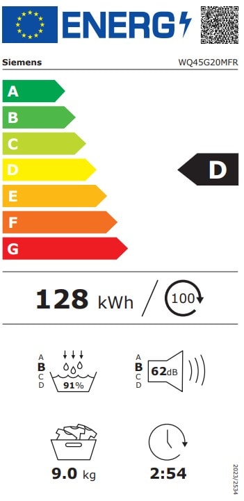 Sèche-linge pompe à chaleur SIEMENS 9kg Moteur induction Blanc - WQ45G20MFR