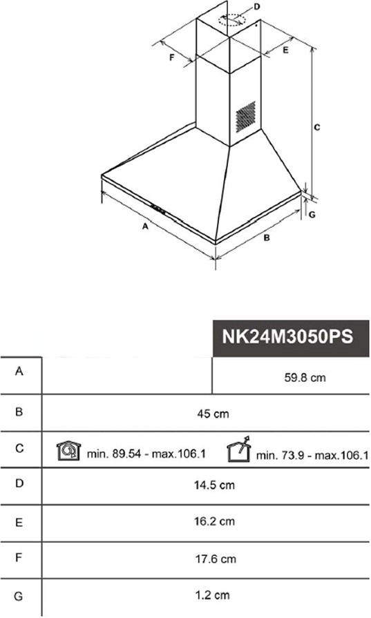 Hotte decorative murale SAMSUNG Pyramide 60 cm 73dB Inox - NK24M3050PS