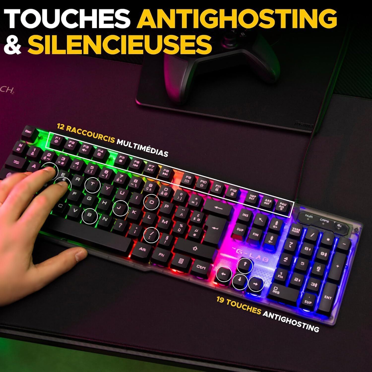 Clavier gamer THE G-LAB Anti-ghosting Filaire Rainbow - KEYS-NEON/FR