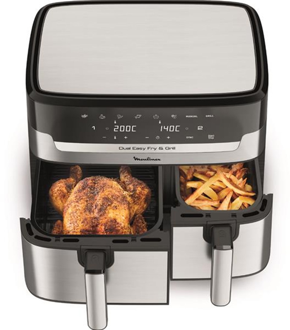 Friteuse sans huile MOULINEX 8.3L 2450W Double tiroir Inox - EZ905D20
