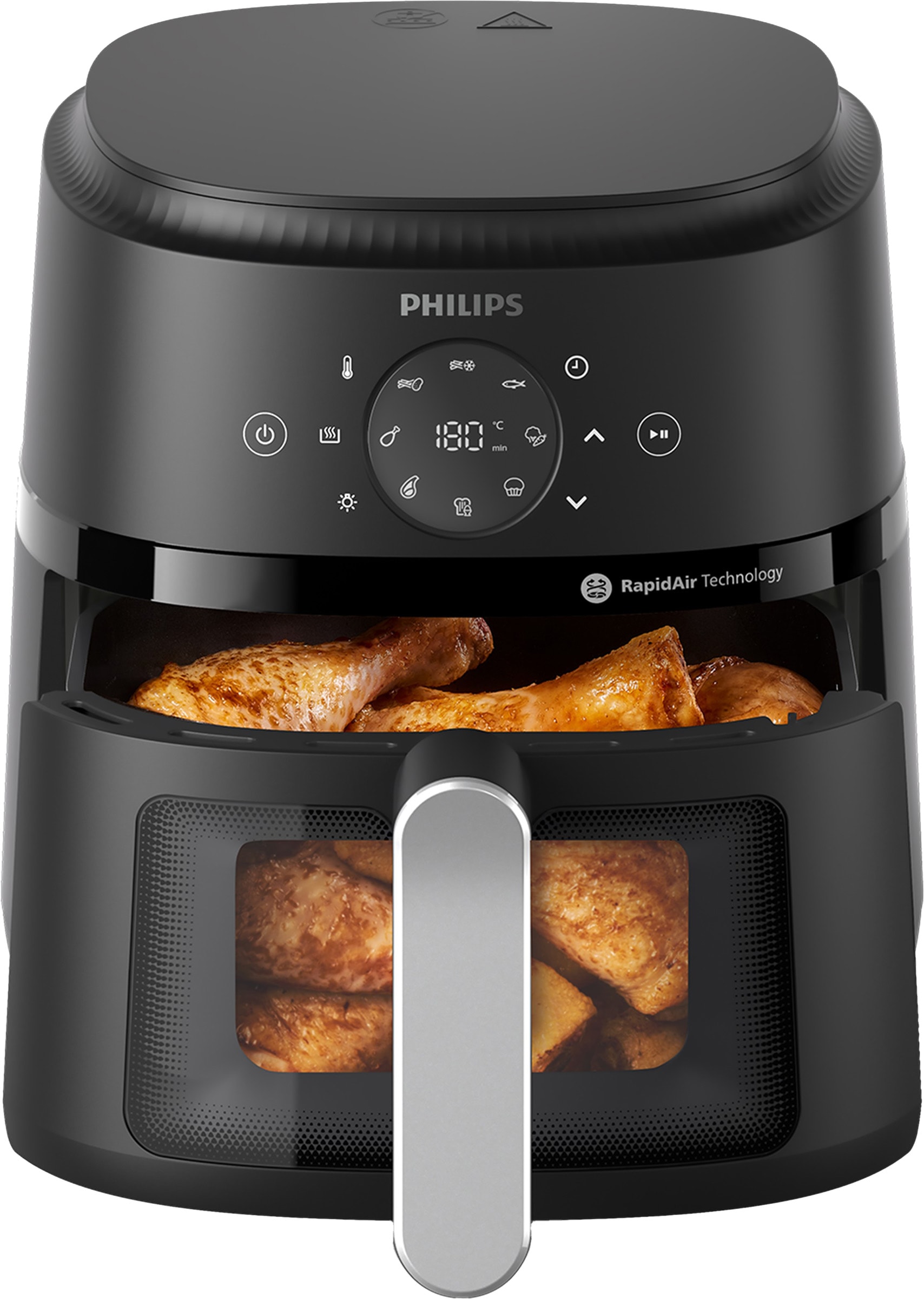 Friteuse à air chaud PHILIPS 4.2L RapidAir 1500W Fenêtre cuisson Noir - NA221/00
