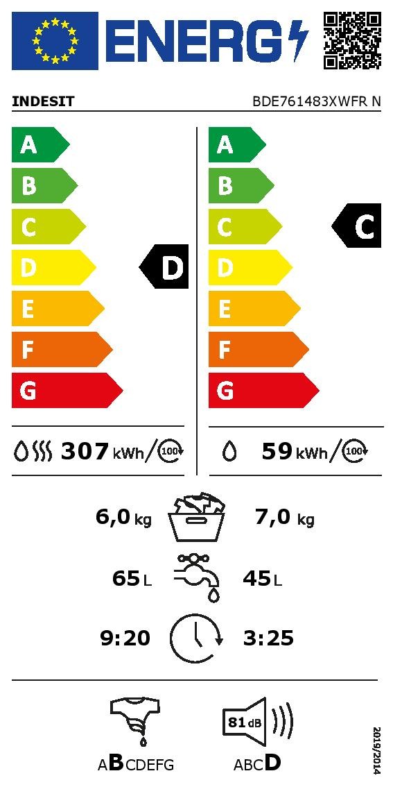 INDESIT Lave linge sechant Frontal BDE761483XWFRN