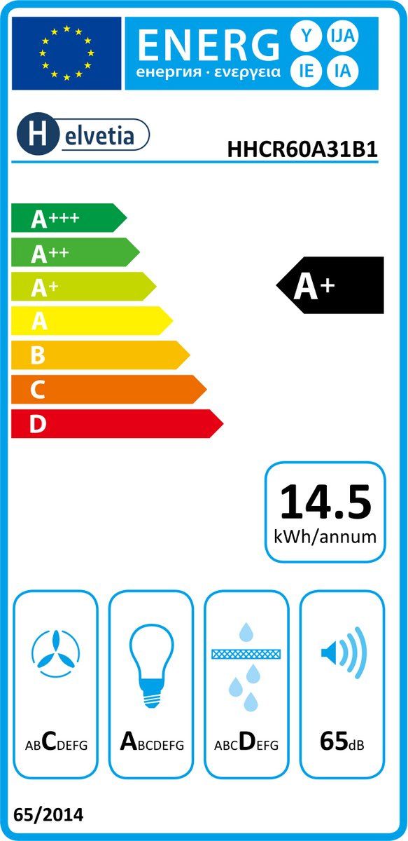 Hotte casquette HELVETIA 60cm 65dB Blanc - HHCR60A31B1