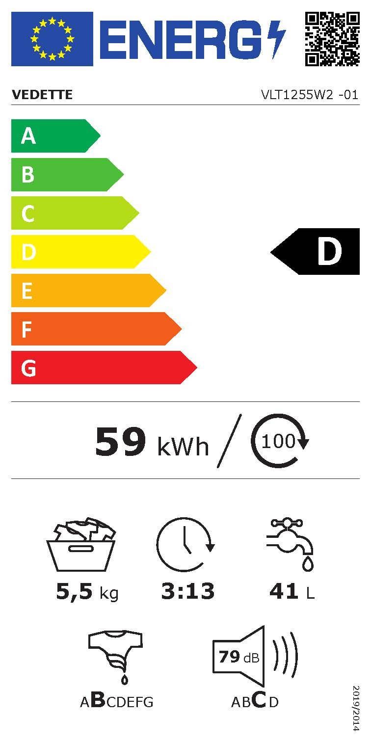 Lave linge Top VEDETTE , 1200 trs/min, 5.5 kg, Blanc - VLT1255W2