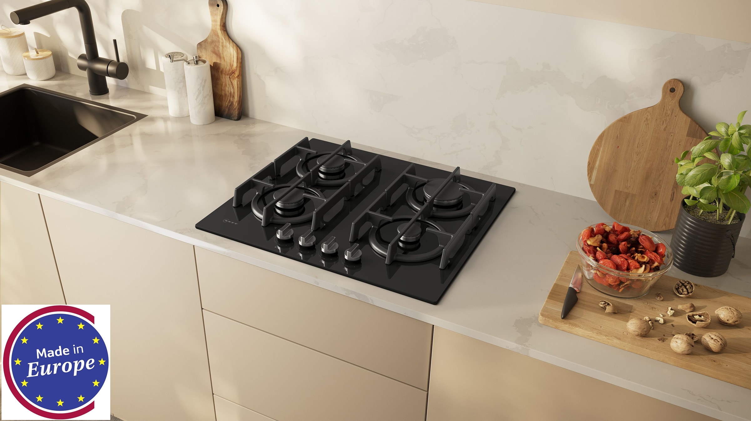 Plaque gaz NEFF 4 foyers, 7500W, 60cm, Noir - T26PIP4S0 Plaque gaz NEFF 4 foyers, 7500W, 60cm, Noir - T26PIP4S0