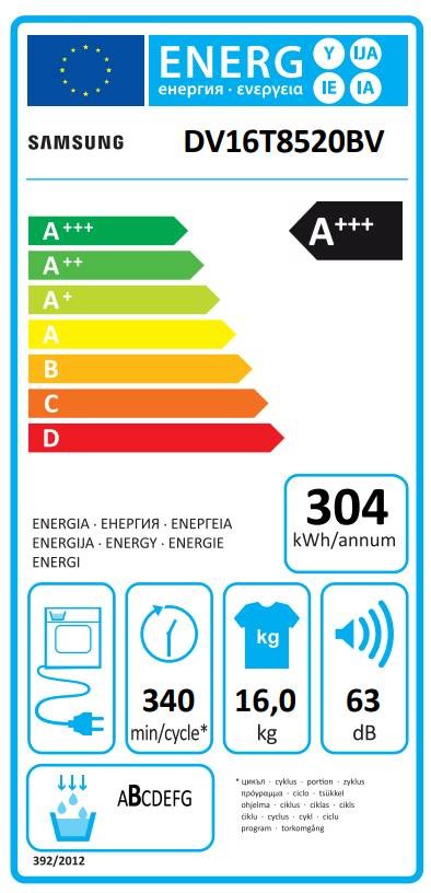 Sèche linge Condensation SAMSUNG Pompe à Chaleur Hybride 16kg Noir - DV16T8520BV/EF