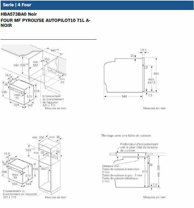 Four encastrable pyrolyse BOSCH Série 4 AutoPilot10 71L Blanc - HBA573BV0
