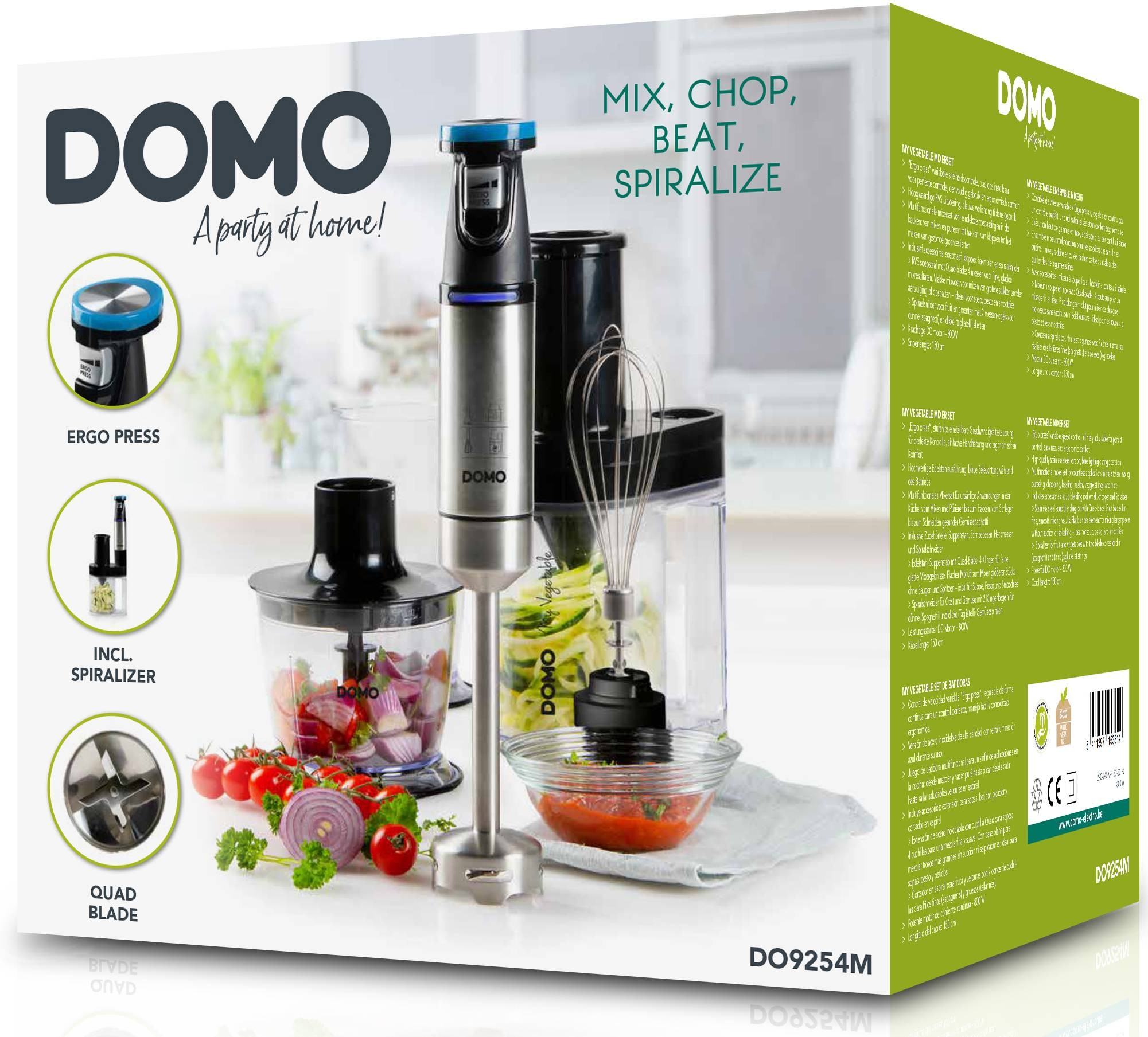 Mixeur DOMO Fouet Hachoir 800W Noir inox - DO9254M